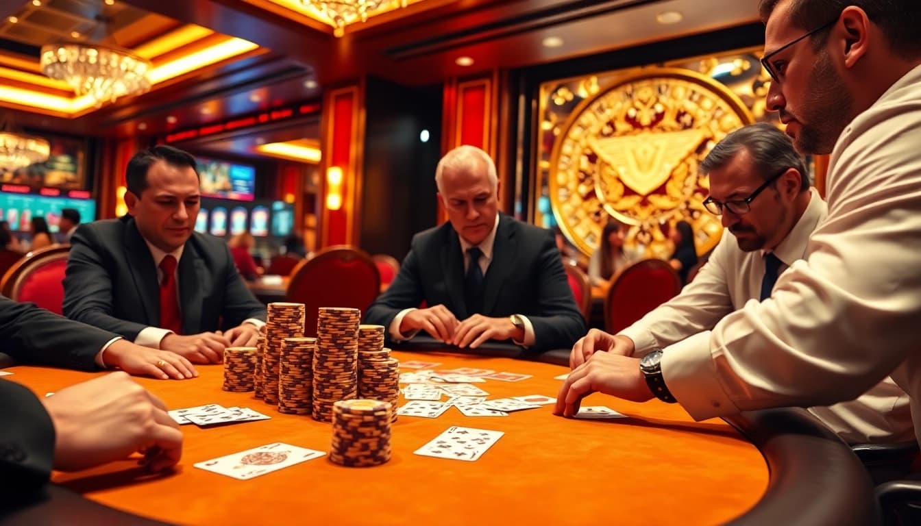 me88 poker table showcasing luxurious chips and cards, perfect for high-stakes gambling.