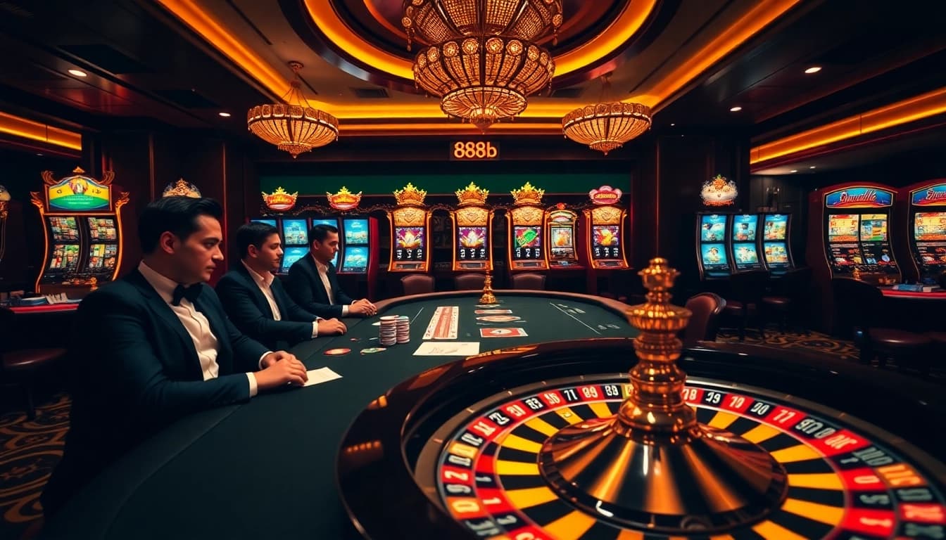 Playing at an upscale casino table with 888b poker chips and vibrant roulette.
