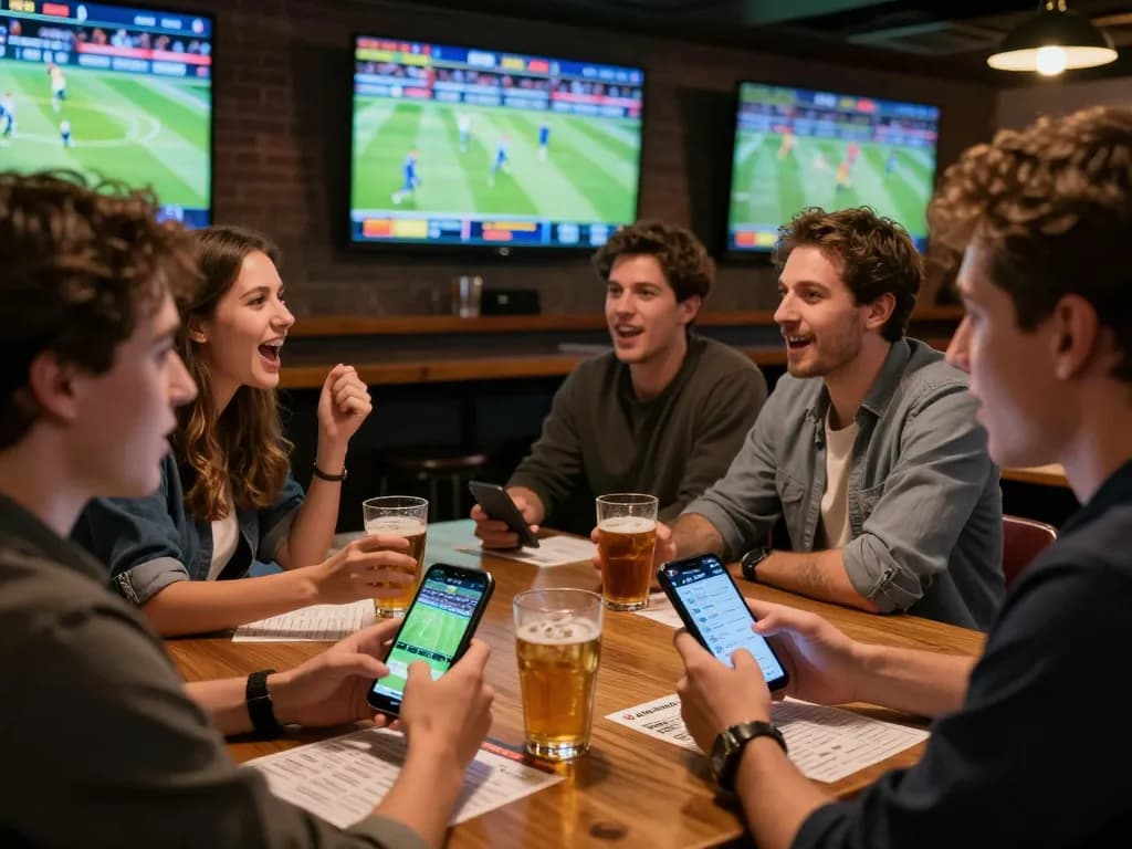 Witness dynamic sports betting at high-end venue, placing bets on smartphones amidst excitement at https://www.bearcreekwatershed.org/macroinvertebrates.