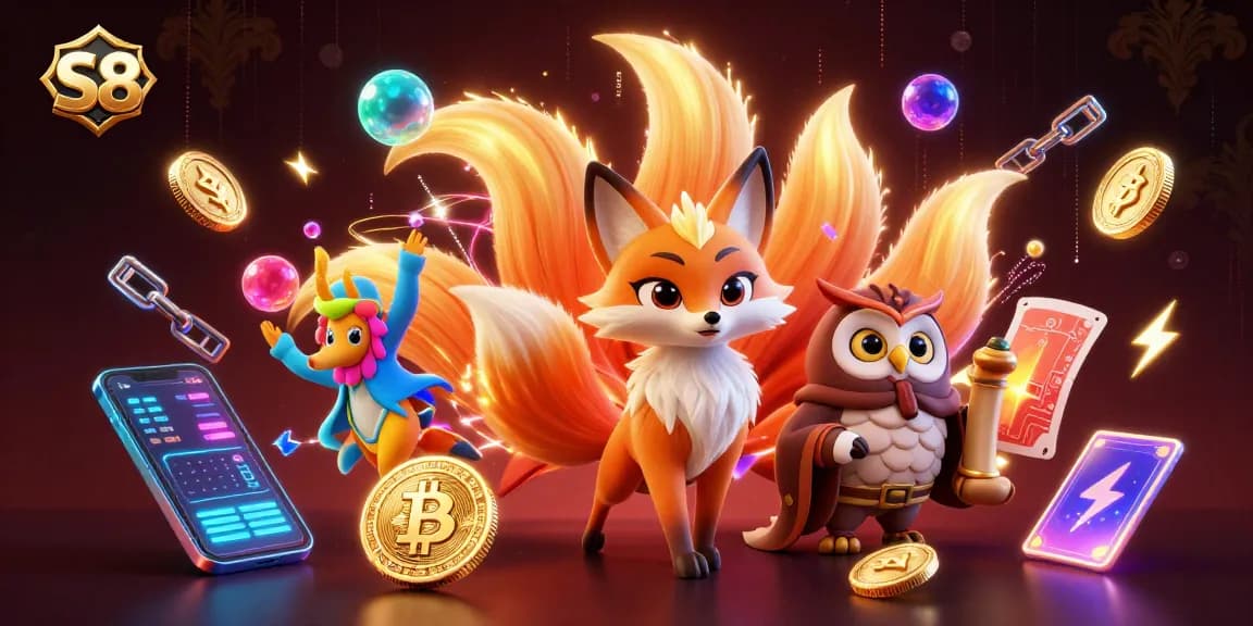 Experience the thrilling world of S8 with vibrant spirit characters and crypto elements.