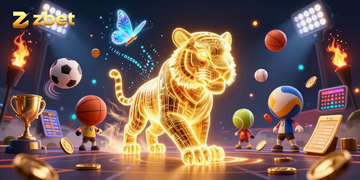 Engage in thrilling gameplay at zbet with a vibrant digital casino scene showcasing energetic characters and sports elements.