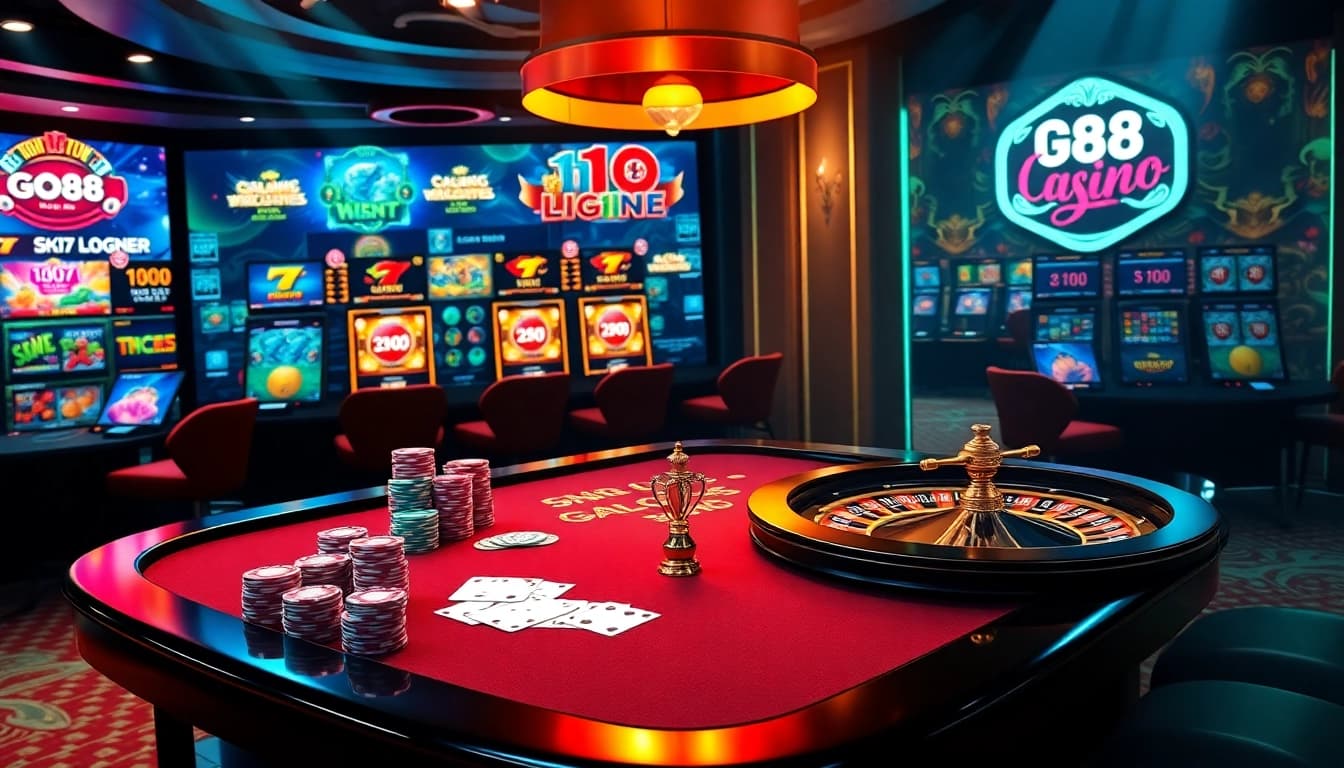 Experience the excitement of Go88 gaming with vibrant colors, cards, and roulette.