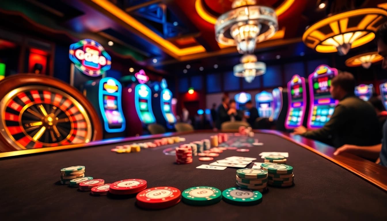Engaged players strategizing at the GG88 poker table in a luxurious casino setting.