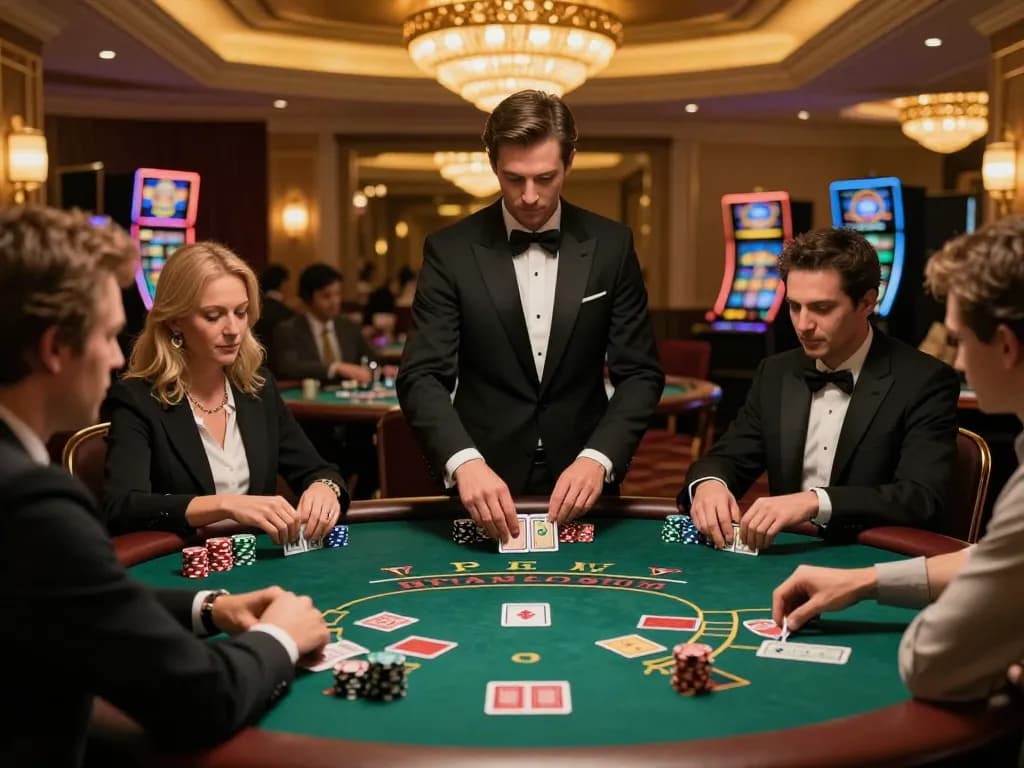 ONE88 blackjack game in action with focused players and vibrant casino atmosphere.