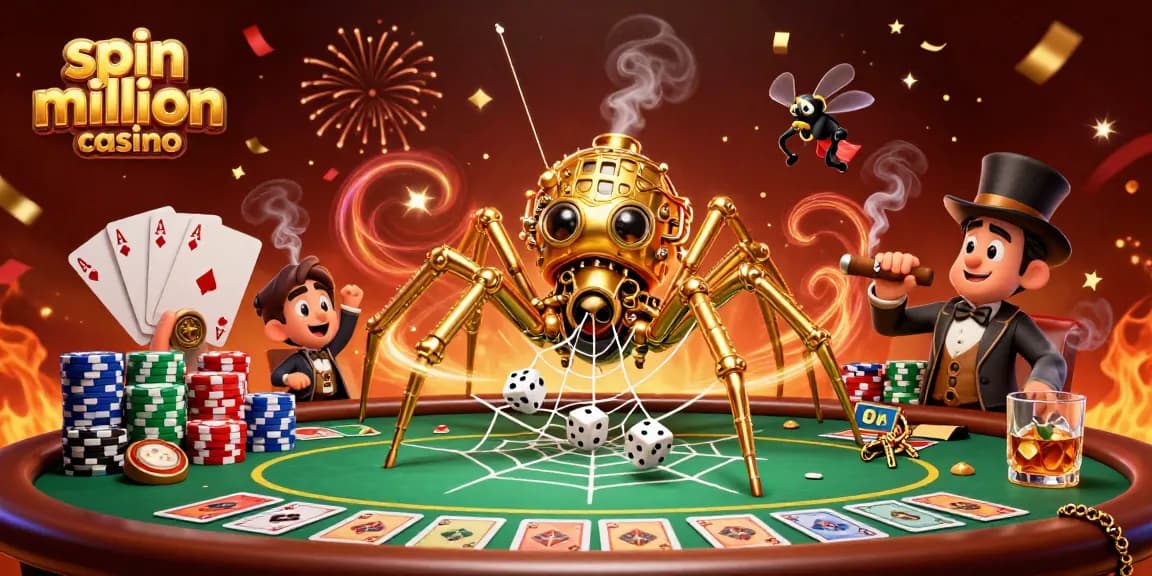 Spin million casino brings exciting gameplay with vibrant 3D illustration showcasing spirited casino elements.