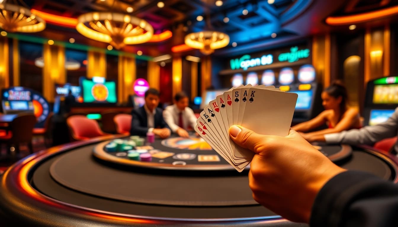 Experience high-stakes action with Open88 as players embrace thrilling moments at poker tables.