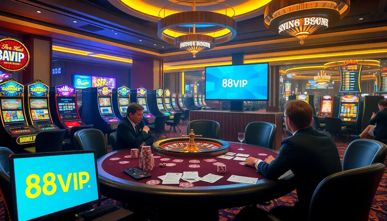 Experience thrilling gameplay at 68VIP casino with poker tables and slot machines.