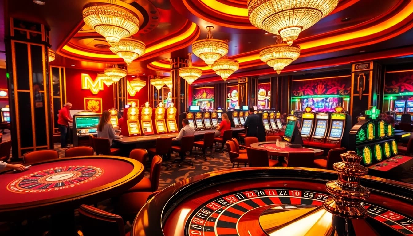 SODO66 players enjoying a thrilling poker game in a vibrant casino filled with luxury.
