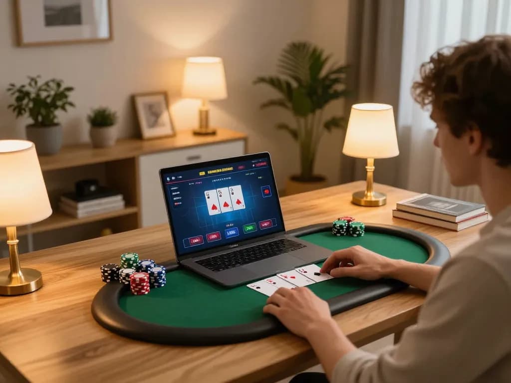 Engaging in an online poker game at home with ATQ for an immersive experience