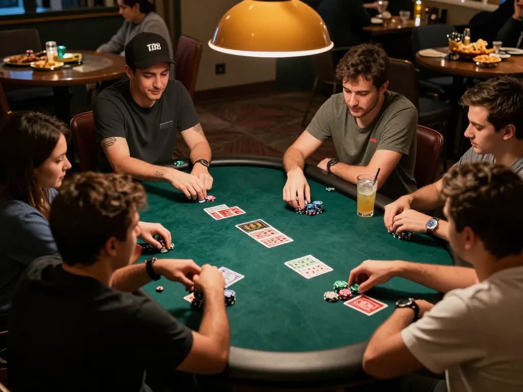 Hitclub players enjoy an engaging poker night, showcasing excitement and strategic gameplay.