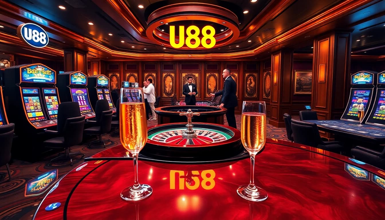 Experience the thrill of U88 at a luxurious casino with vibrant slot machines and live dealers.