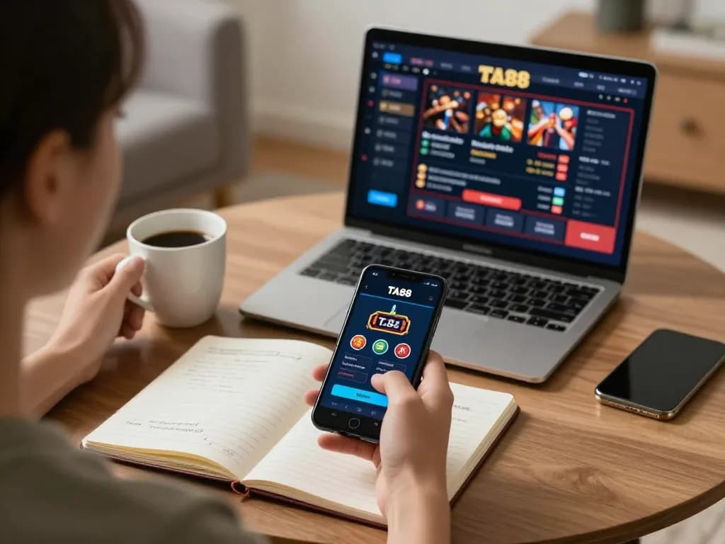 Engaged in responsible gaming with the TA88 casino app on smartphone in a cozy environment.