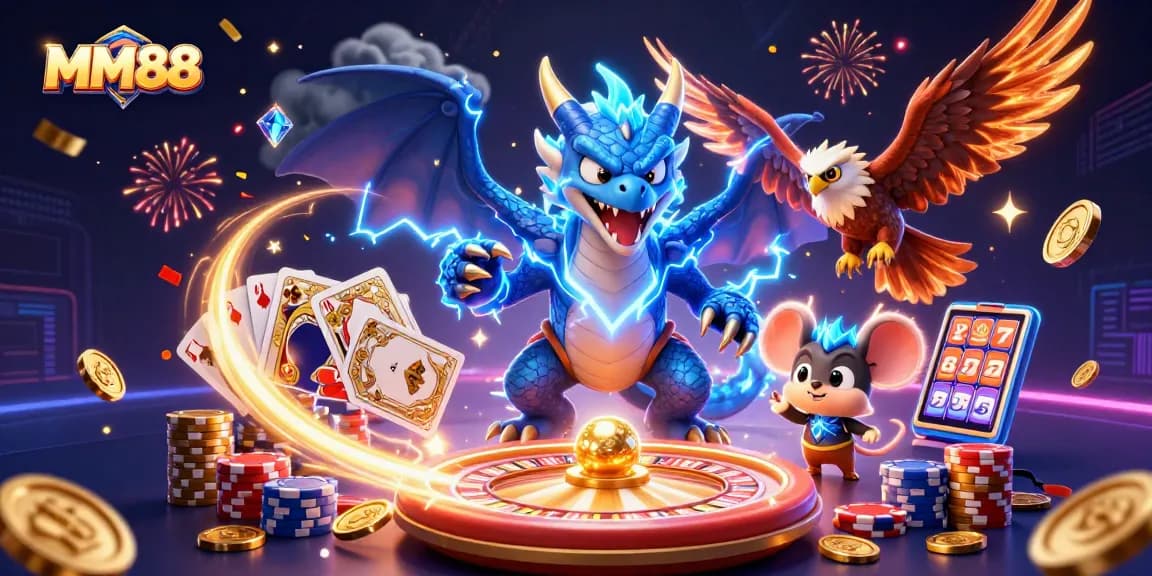 Experience thrilling gameplay with MM88, featuring vibrant casino elements and dynamic characters.