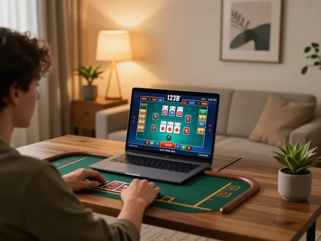 Engaging online gambling session at 123B with live dealer game on screen.