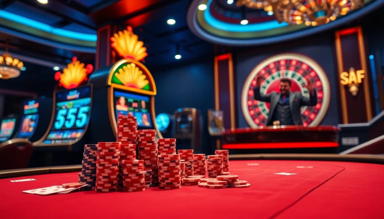 Experience luxury gaming with S8 at a lively poker table in a vibrant casino scene.