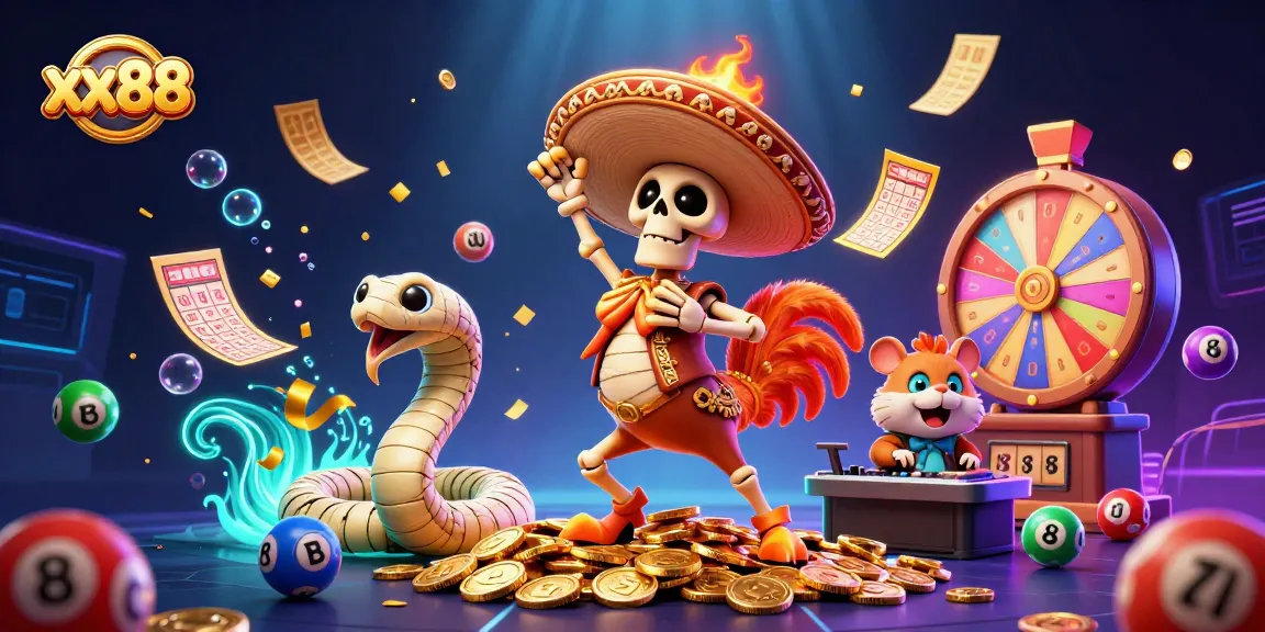 Experience thrilling gameplay at xx88 with a vibrant scene of characters amidst lottery excitement.
