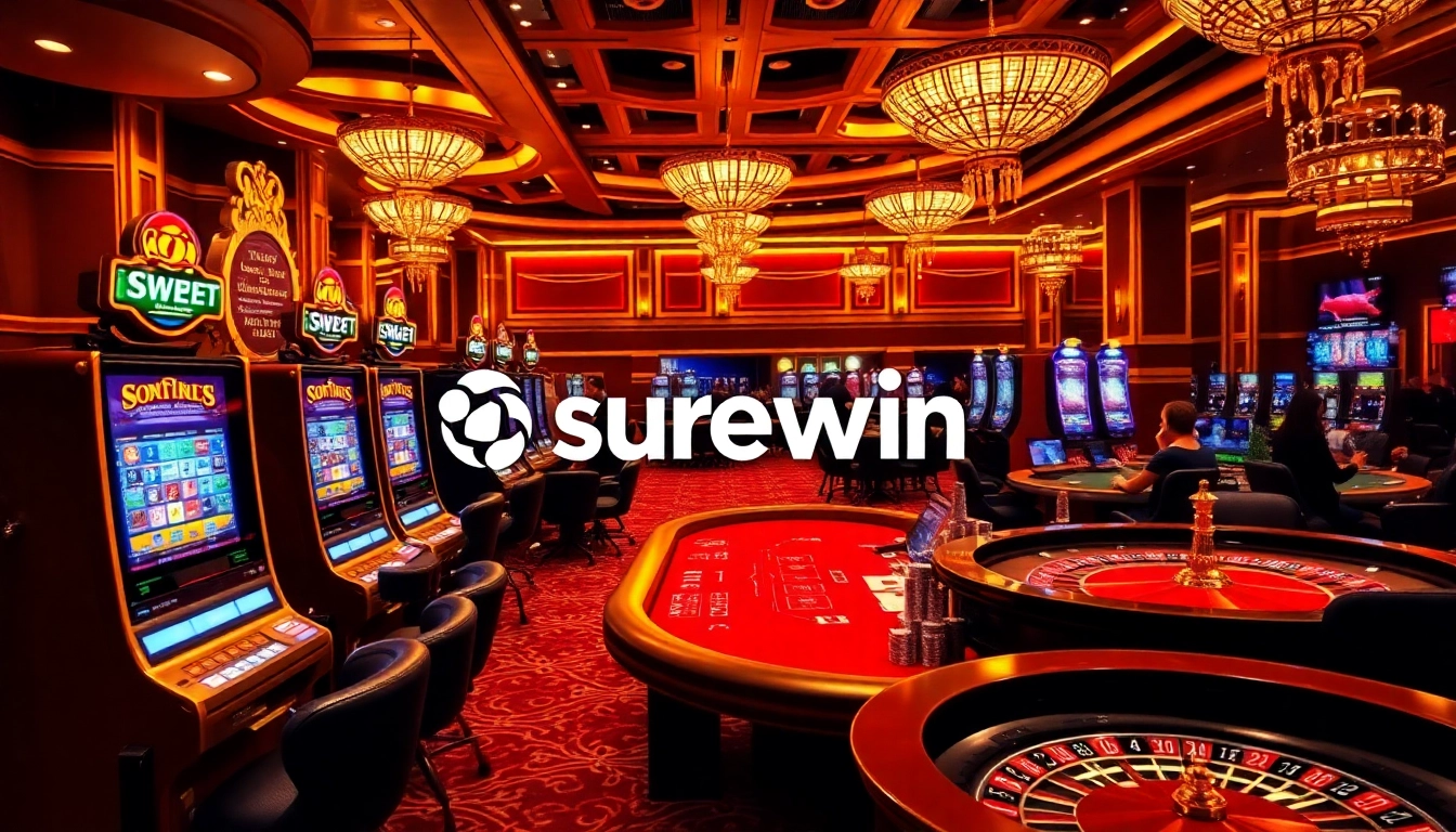 Players enjoying their winnings at the surewin casino with vibrant games and rich colors.