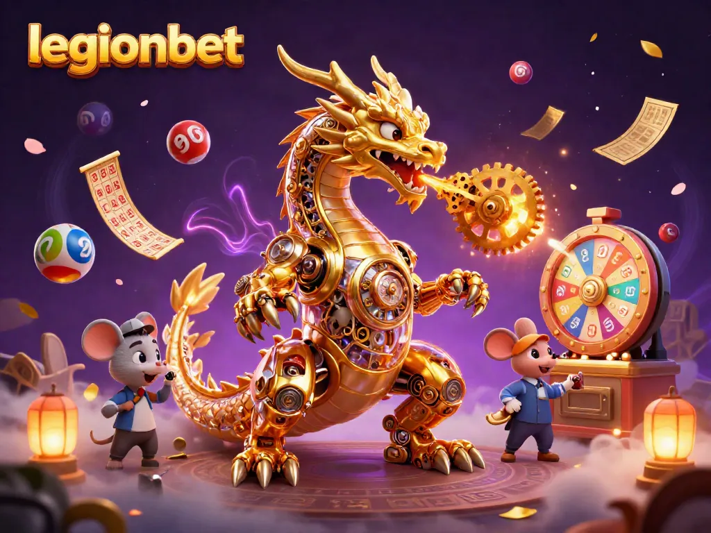 Experience legionbet excitement with a golden dragon and dynamic lottery elements.