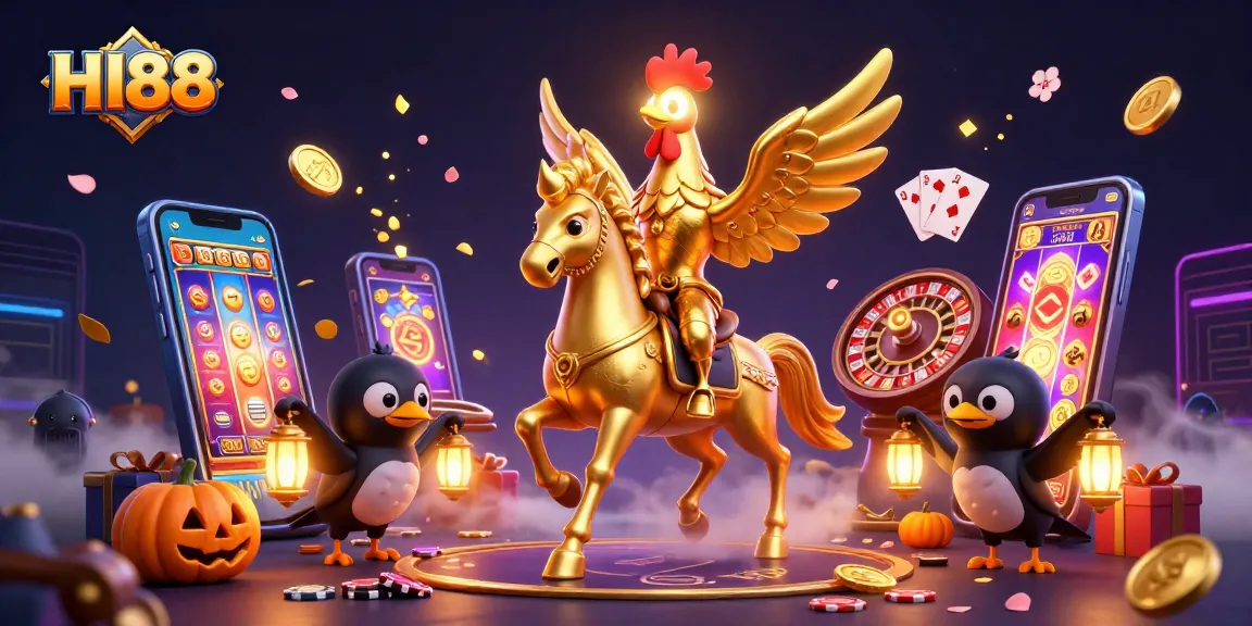 Join the HI88 casino adventure with a golden rooster and its spooky companions!