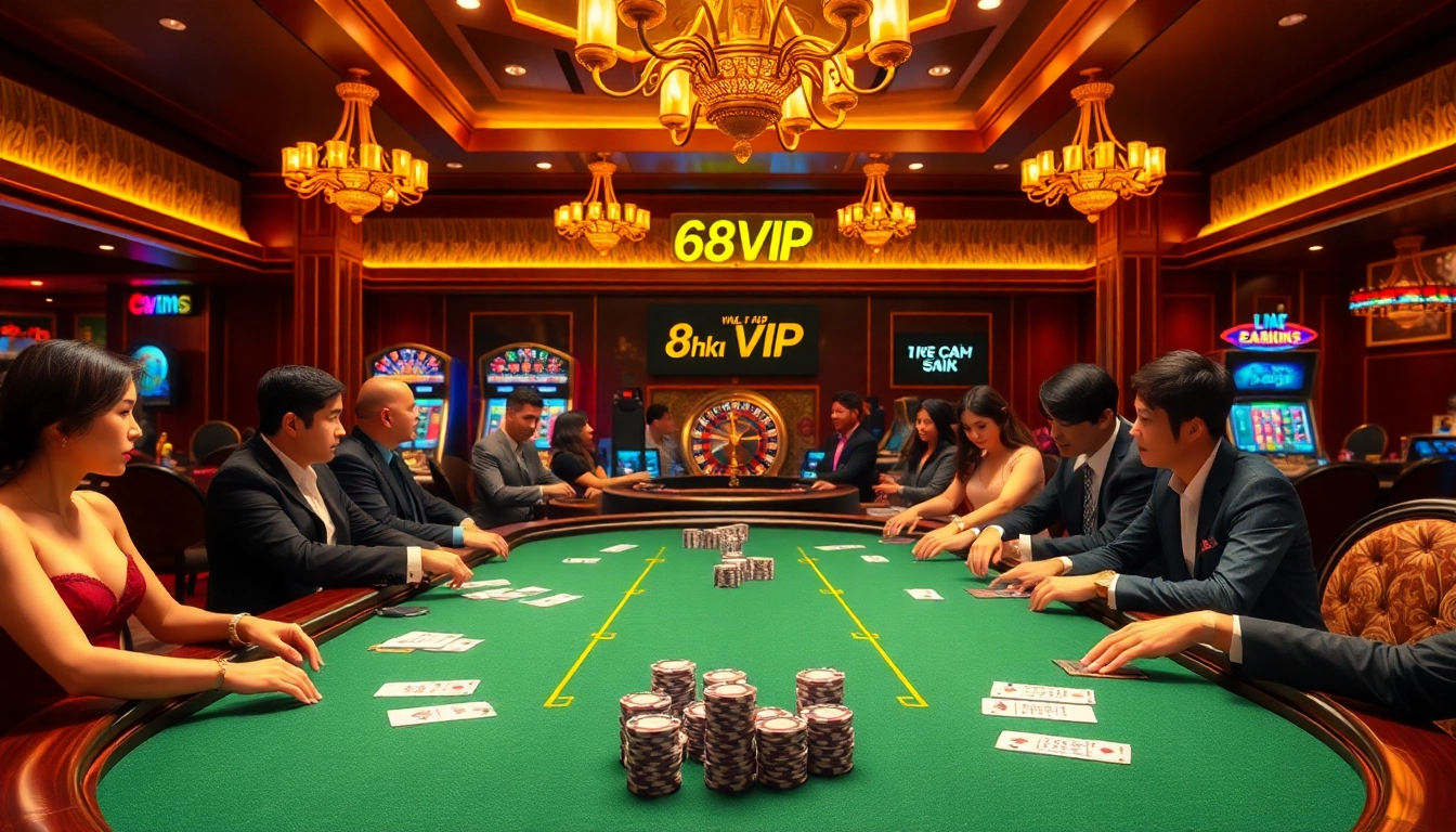 Engaging scene of professional gamblers at a table, emphasizing Link Vào Nhà Cái 68VIP and the thrill of poker.