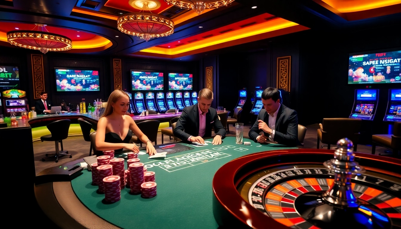 Experience high-stakes gaming at FO88.LTD with vibrant poker tables and roulette wheels.