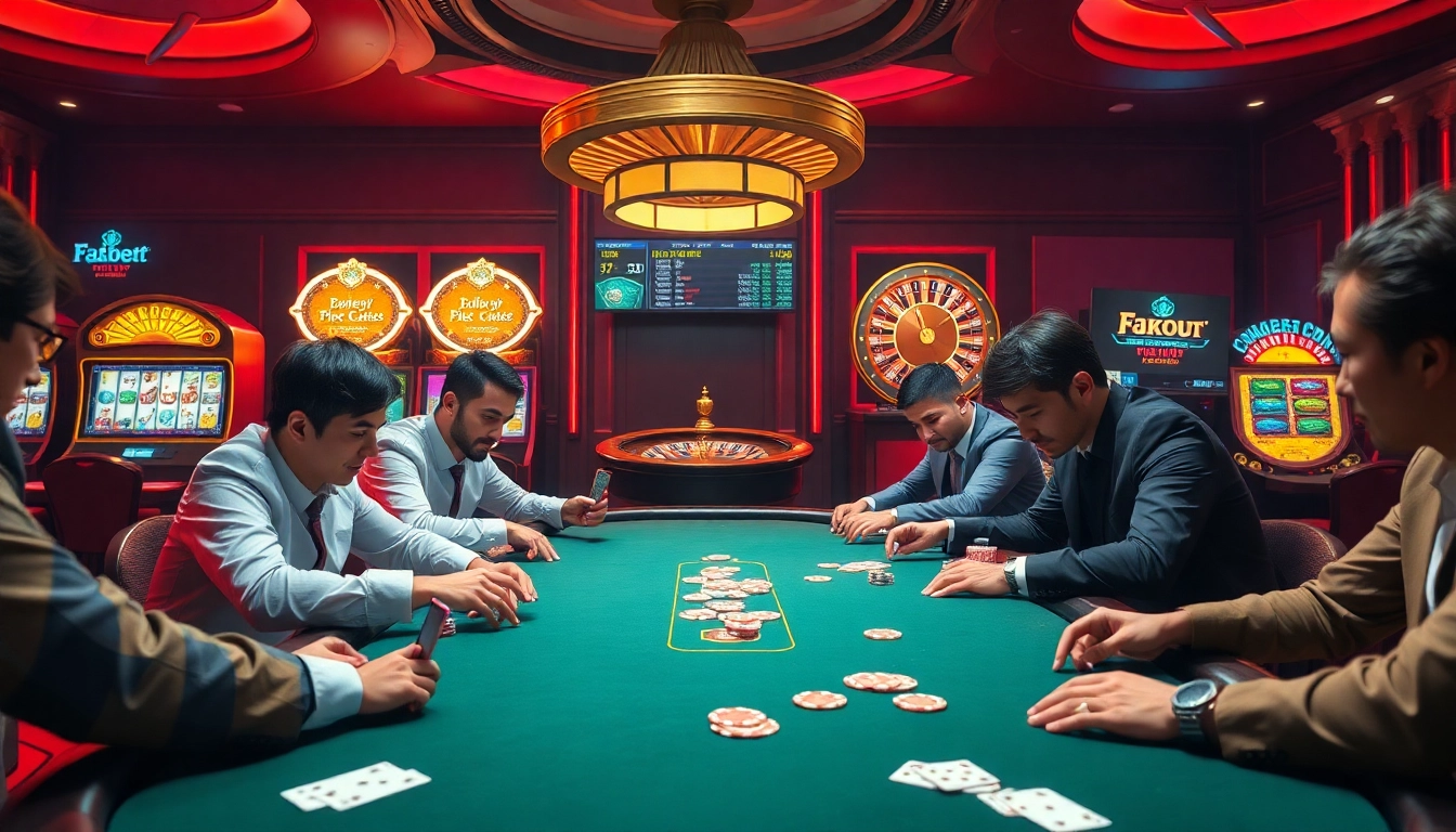 Engaging poker game action at https://fabet3.com/ showcasing savvy players and vibrant casino atmosphere.