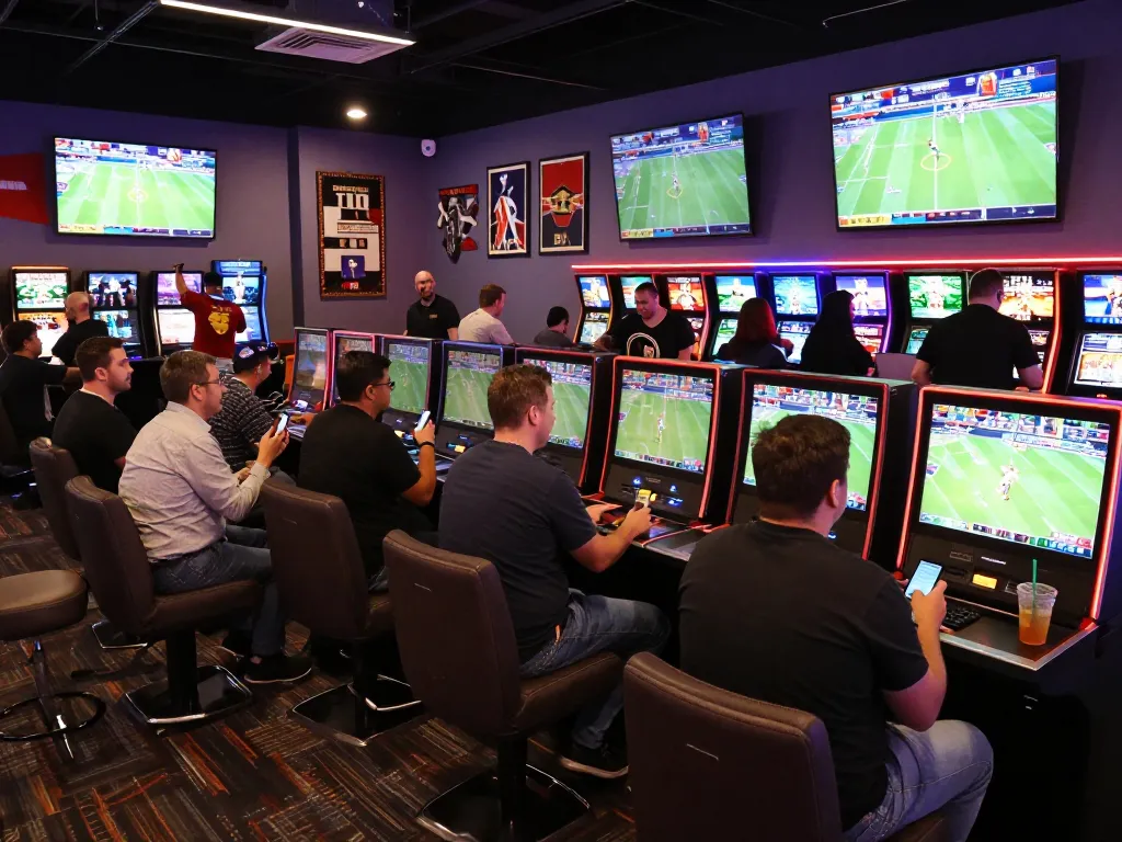 Engaging in strategic sports betting at a lively casino setting with S666 theme.