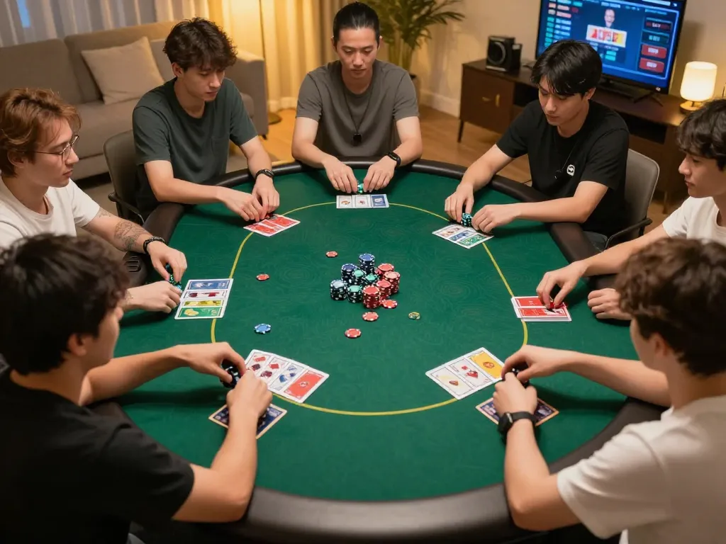 Players actively engaging in an online poker game showcasing HM88 strategy and excitement on a vibrant digital platform.