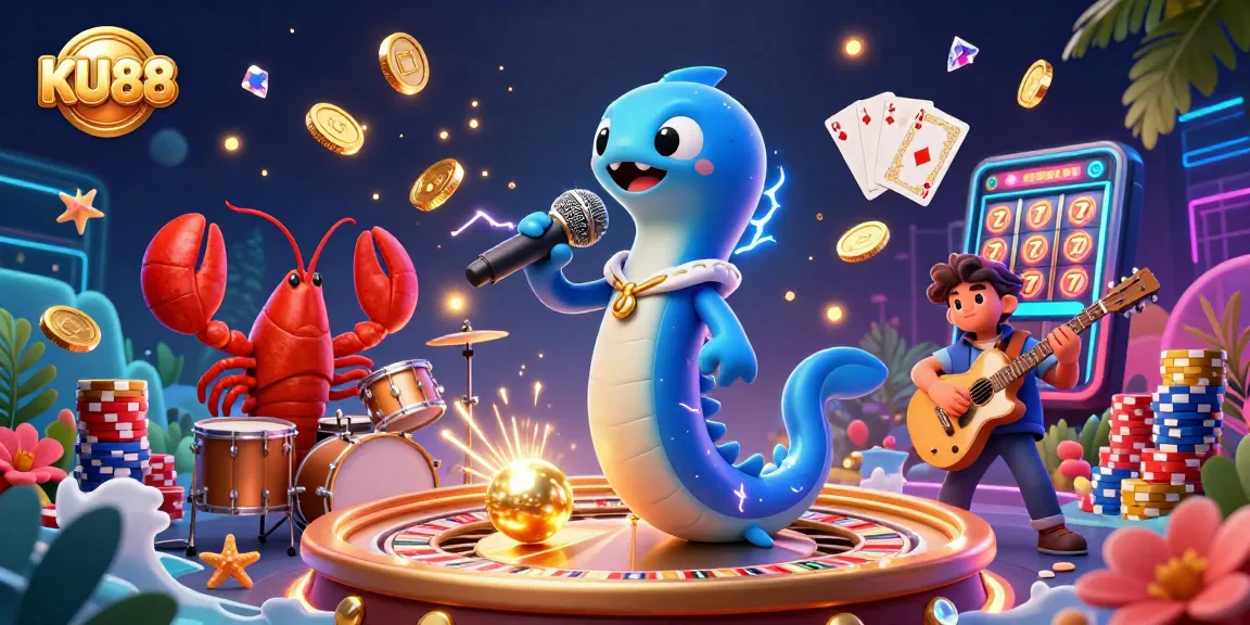 Experience thrilling wins at KU88 with lively casino fun, electric eel DJ, and vibrant game visuals.