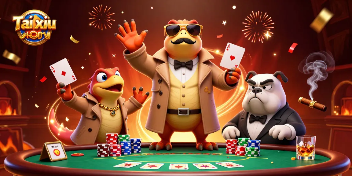Engage in Tài xỉu with three raptors cleverly disguised in a trench coat, embodying the animated excitement of a casino scene.