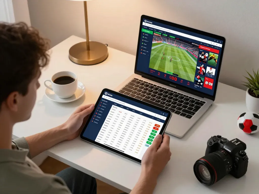 Kèo Nhà Cái betting interface on tablet during intense sports betting session, with live odds and strategic analysis.