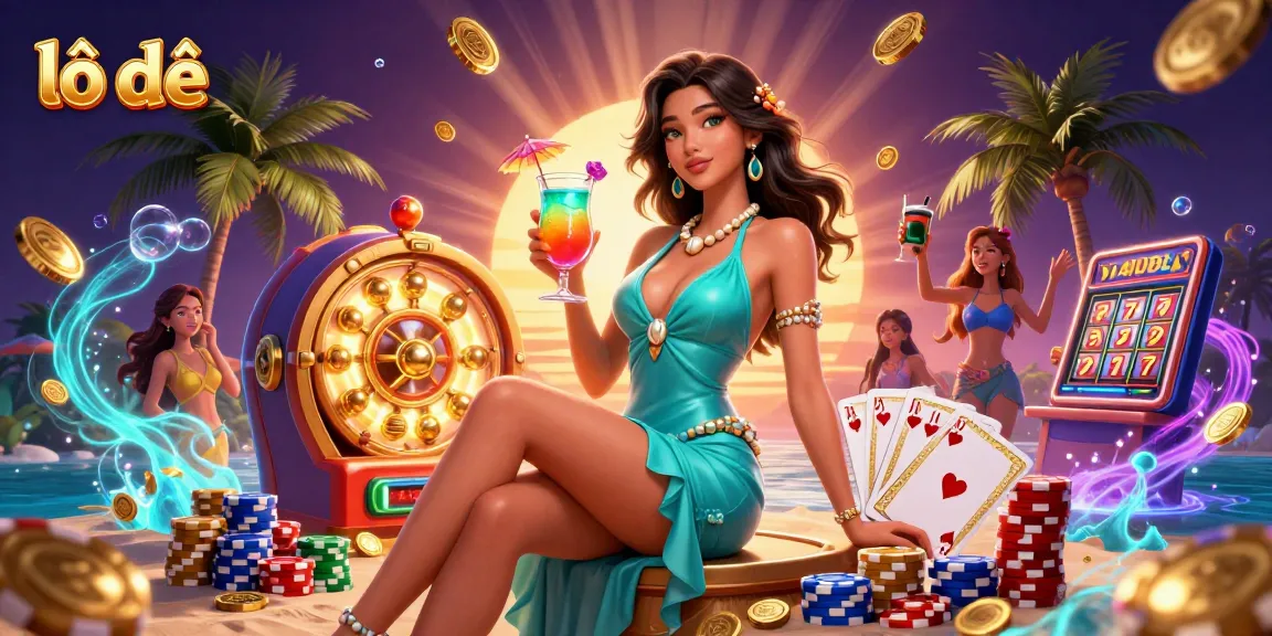 Engage in lô đề gameplay with vibrant online casino elements featuring an Asian woman by the beach.