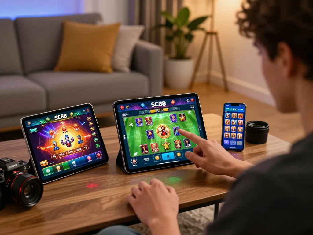 SC88 mobile app in use by enthusiastic gambler enjoying vibrant online gaming experience.