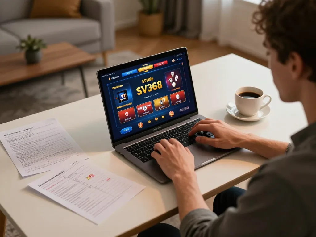 Engaging with SV368 online gaming interface while enjoying a cozy atmosphere at home.