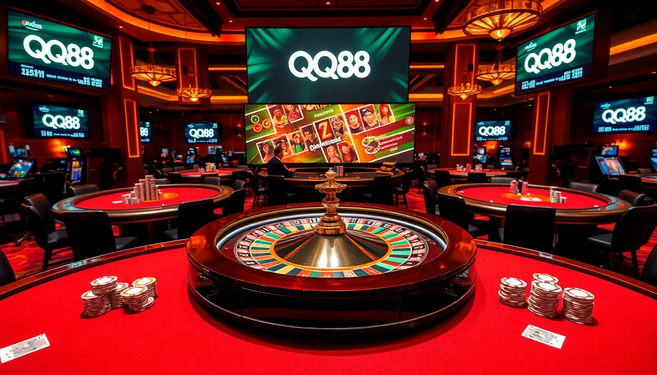 Experience the excitement of QQ88 with vibrant casino tables and engaging games.