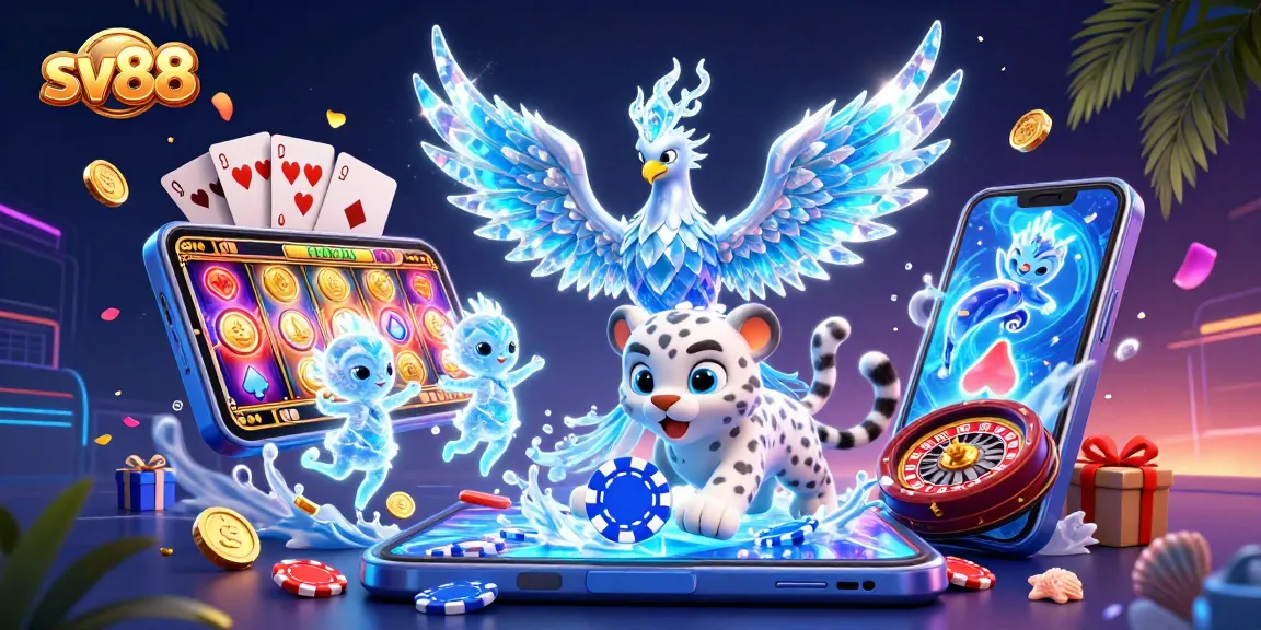 Engage with sv88's thrilling offerings through a vibrant and dynamic illustration featuring exciting casino elements.