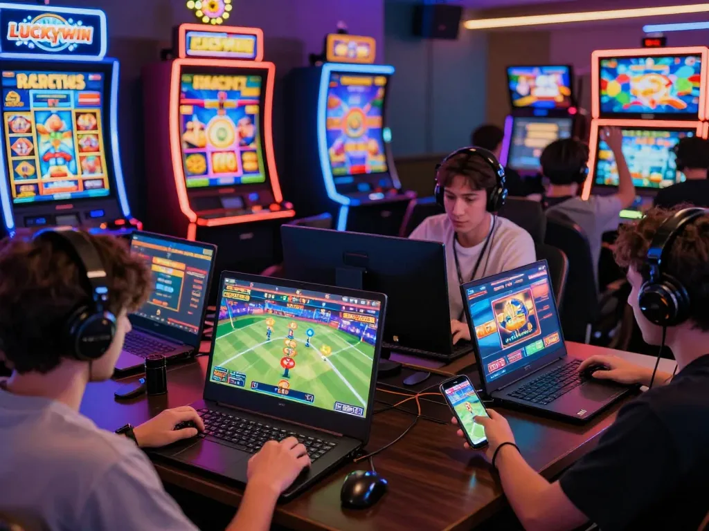 Luckywin online gaming scene with players enjoying a vibrant casino atmosphere.