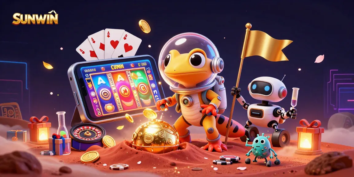 SUNWIN encourages players to enjoy a vibrant Martian casino adventure in this 3D illustration.