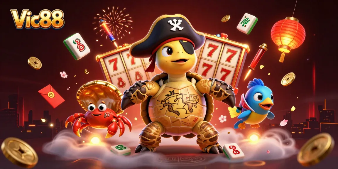Vic88 showcases a lively pirate-themed scene with interactive gaming elements, enhancing your gaming experience.