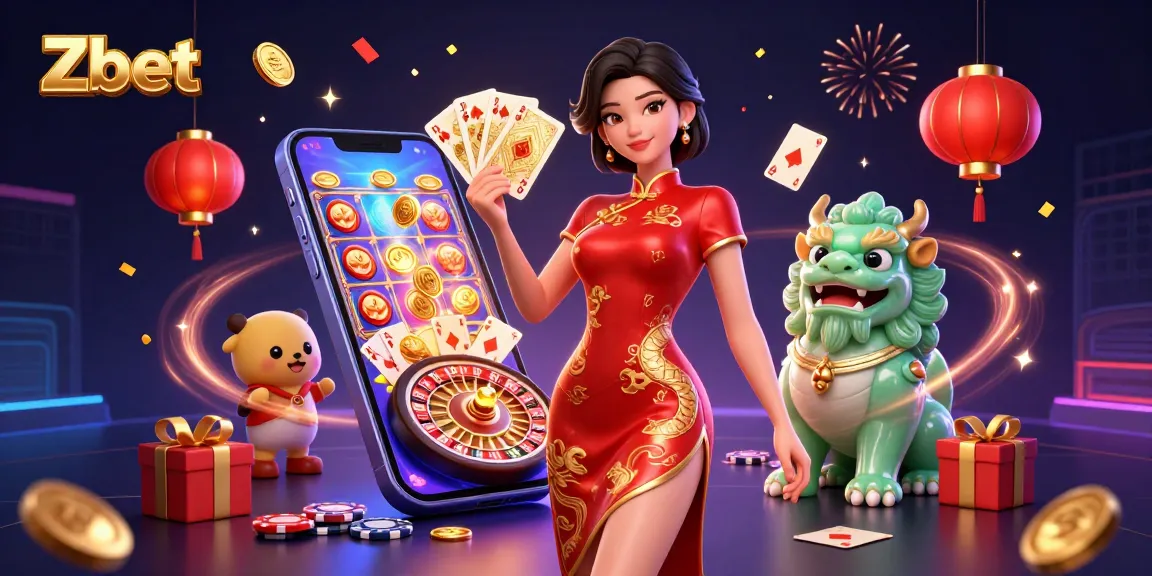 Zbet offers thrilling casino action with vibrant games and a sophisticated atmosphere, showcased in this vivid illustration.