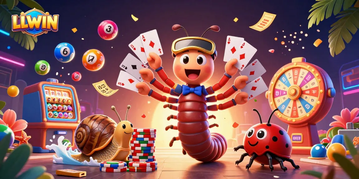 Experience the excitement of LLWIN with a vibrant 3D casino scene featuring unique game characters and colorful carnival elements.