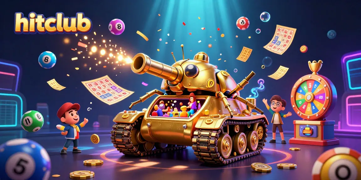 Engage with hitclub's vibrant casino atmosphere filled with lively patrons and festive elements.