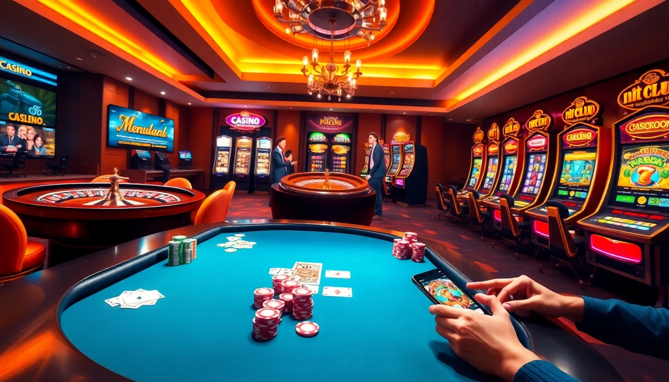 Exciting casino atmosphere showcasing hitclub com with vibrant gaming tables and slot machines.