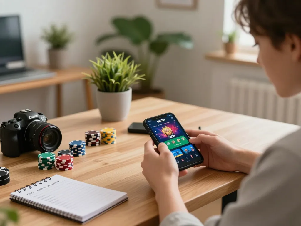 Player enjoying Bay789 casino app at home, focused on online gaming strategies amidst a cozy atmosphere.