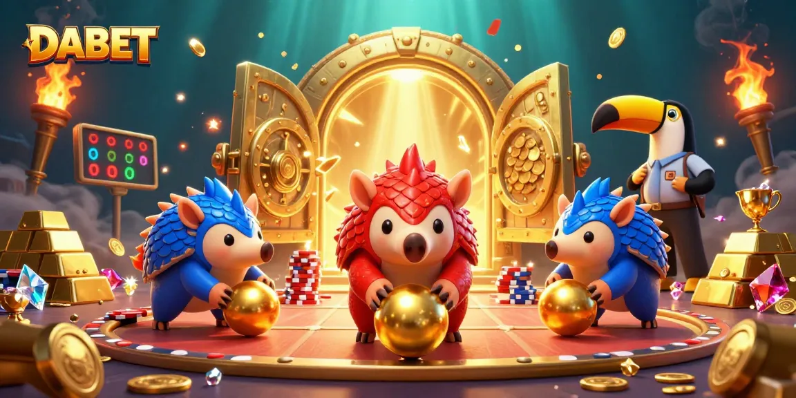 DABET engages in an exciting casino showdown with pangolins and vibrant gaming elements.