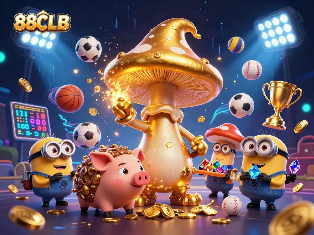 Bettors explore winning opportunities at 88CLB with magical golden elements and dynamic sports action.