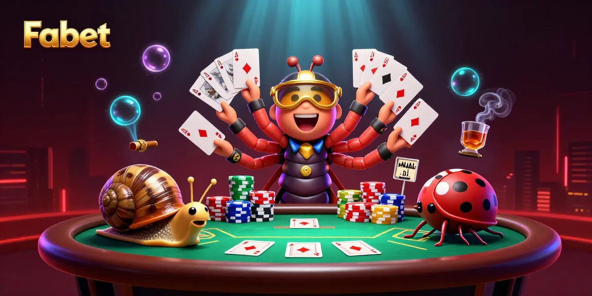 Fabet showcases a lively casino scene with a millipede dealer and high-roller snails at play.