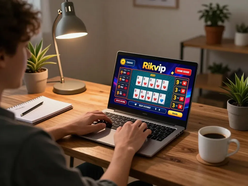 Player engaging in a thrilling online card game on Rikvip, showcasing a vibrant gaming interface and strategic notes