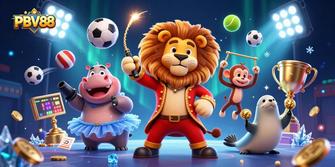 Bet on PBV88 for thrilling gaming experiences featuring lively characters in a vibrant casino scene.