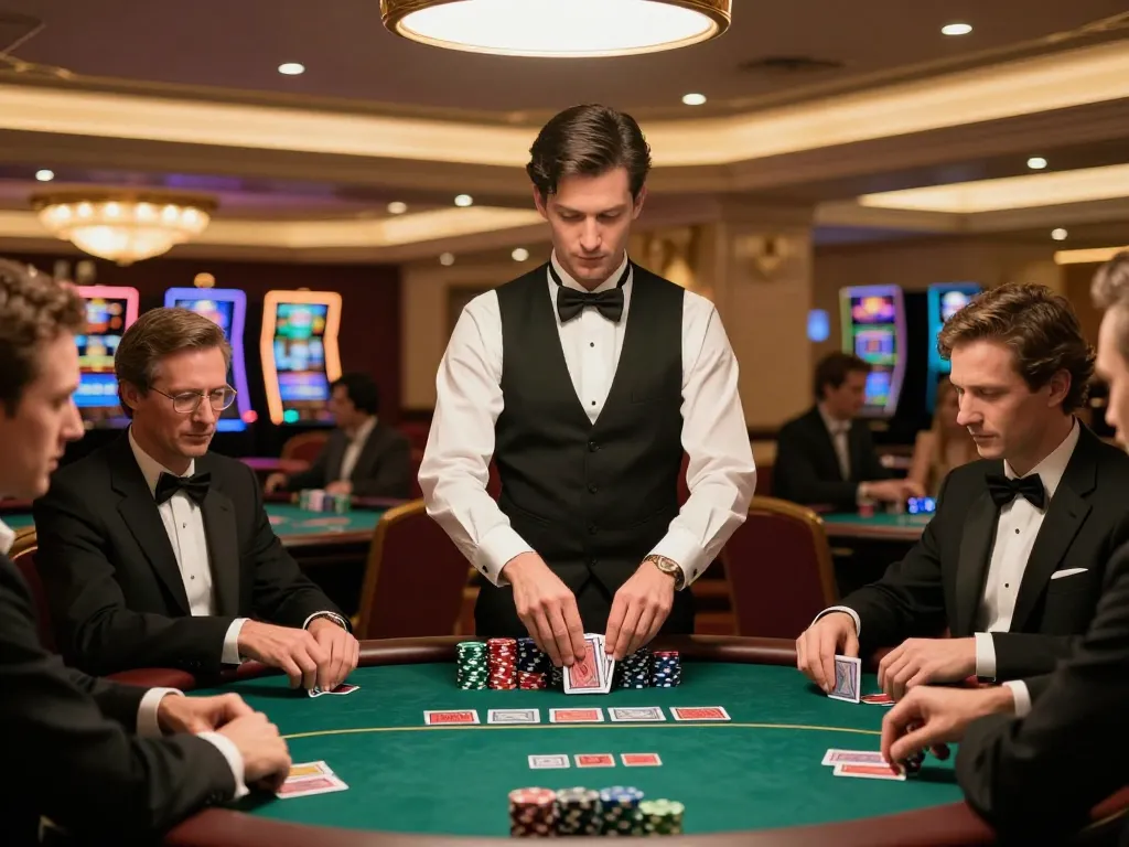 Players engaging in a high-stakes poker game at upscale casino S666, showcasing tension and strategy